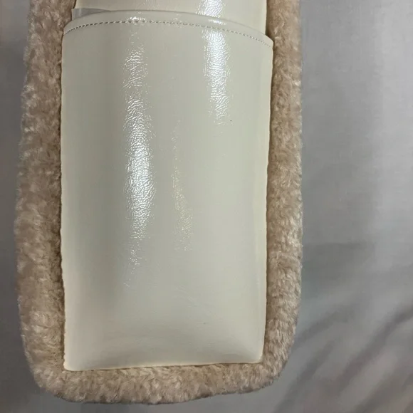 NWT kate spade Jett Faux Shearling Patent Leather Large Tote, Meringue White - Picture 10 of 15